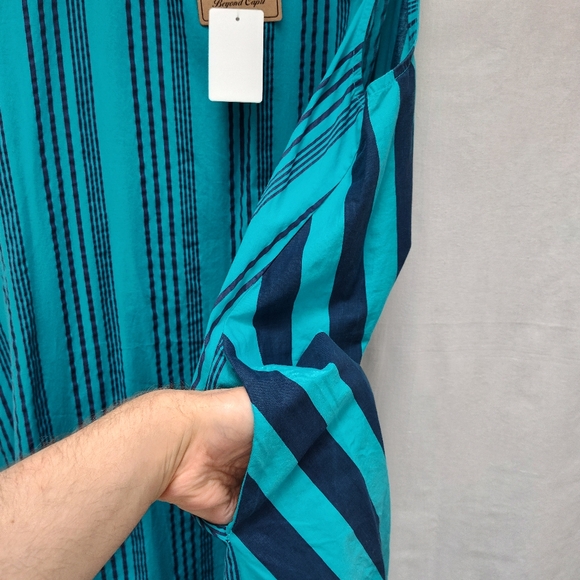 NEW Beyond Capri striped print dress asymmetric midi lagenlook turquoise resort - Picture 9 of 12